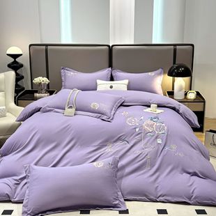 2024 new sanding four-piece bedding bed sheets quilt cover four seasons kit skin-friendly
