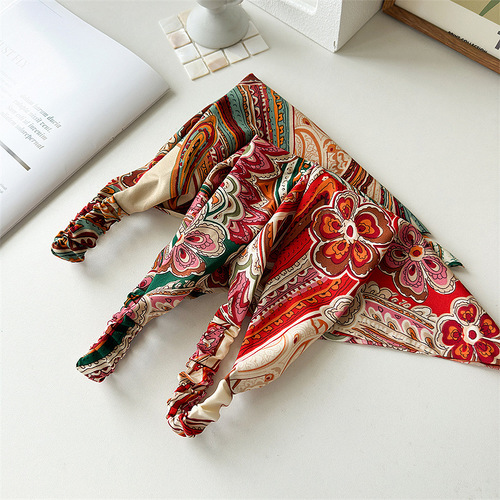 2024 Summer Retro Elastic Headband Triangular Scarf European and American Style Headband Hair Tie Three States In Stock