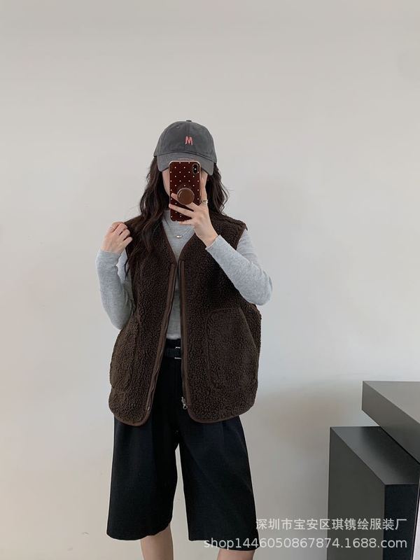 琪镌绘制马甲女背心皮毛一体冬季新款仿羊羔毛外穿坎肩马甲93620|undefined