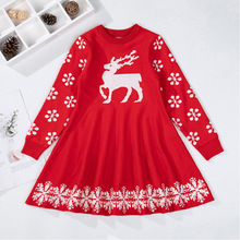 女童连衣裙秋冬款洋气中小童装圣诞小鹿儿童针织毛衣裙女孩公主裙