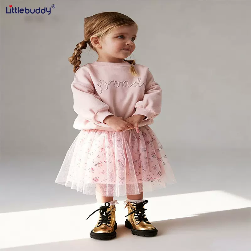 跨境女童洋气套装裙秋冬新款欧美风中小童套头卫衣裙子可爱小女孩