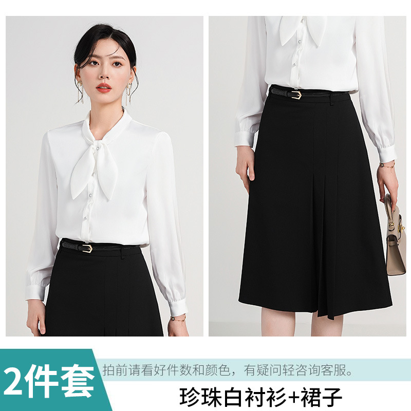 Shirt, black skirt
