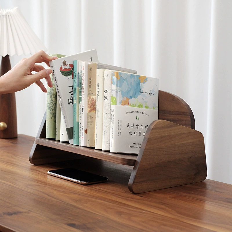 Оптовая продажа настольной книжной полки Sansi Gongfang из массива дерева, стеллаж для хранения детских книг, подставка для книг из черного ореха, простая маленькая книжная полка