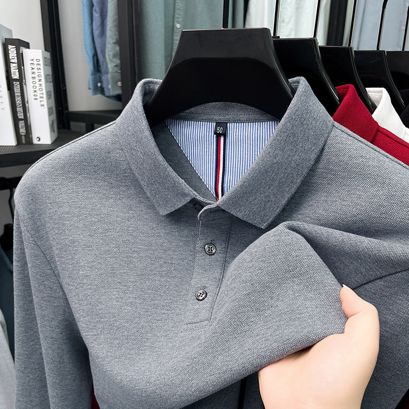 Polo Shirt Men's 2026 Autumn New Pure Cotton Long-Sleeved T-Shirt with Lapel Solid Color Middle-Aged Dad's T-Shirt Polo Shirt Men's 2026 Autumn New Pure Cotton Long-Sleeved T-Shirt with Lapel Solid Color Middle-Aged Dad's T-Shirt