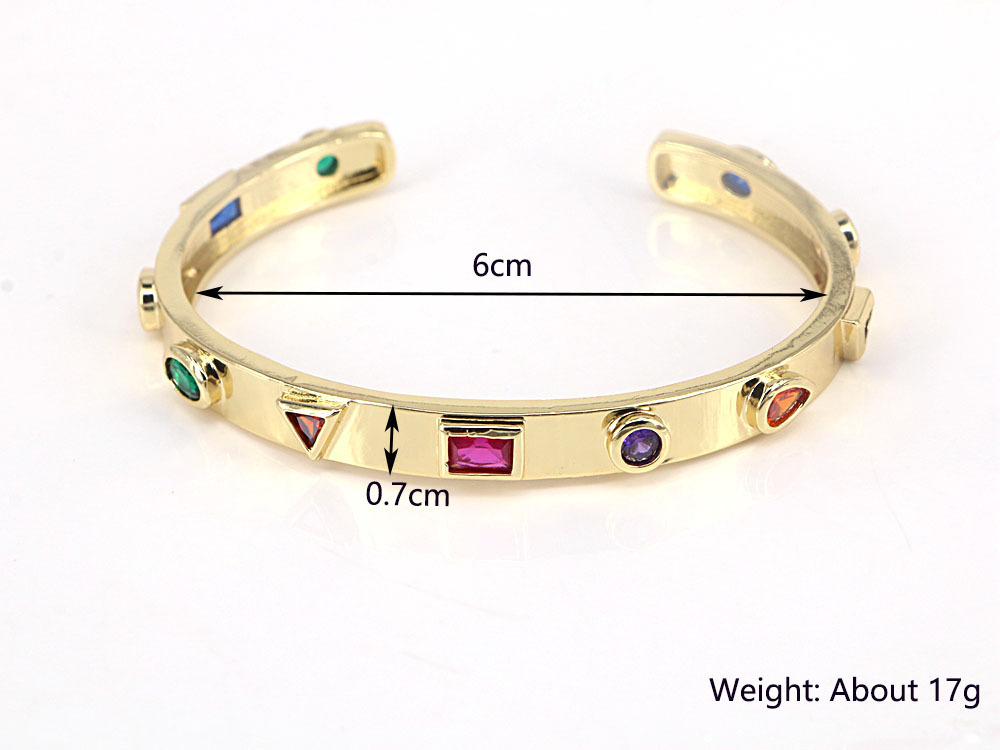 New Creative Open Bracelet Copper-plated Real Gold Micro-inlaid Color White Zircon Bracelet display picture 1