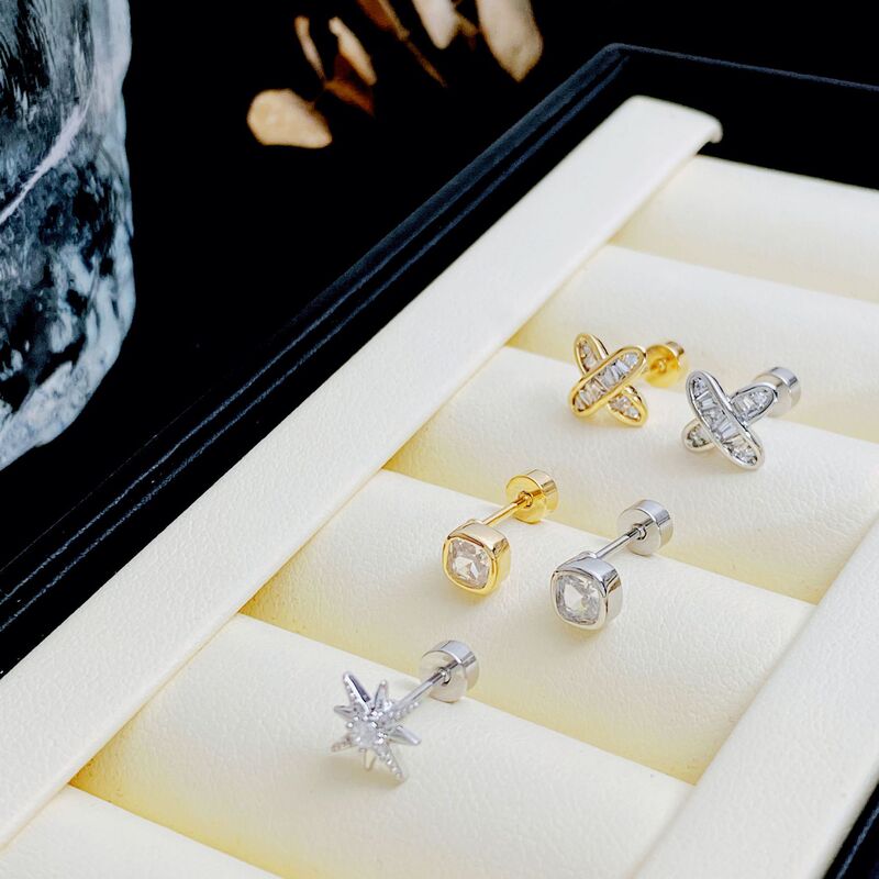 Kana Mina Exquisite Micro-inlaid Zircon Ear Nail Screw Distinctive All-match Fashion Daily Commuter Earrings Kana Mina Exquisite Micro-inlaid Zircon Ear Nail Screw Distinctive All-match Fashion Daily Commuter Earrings