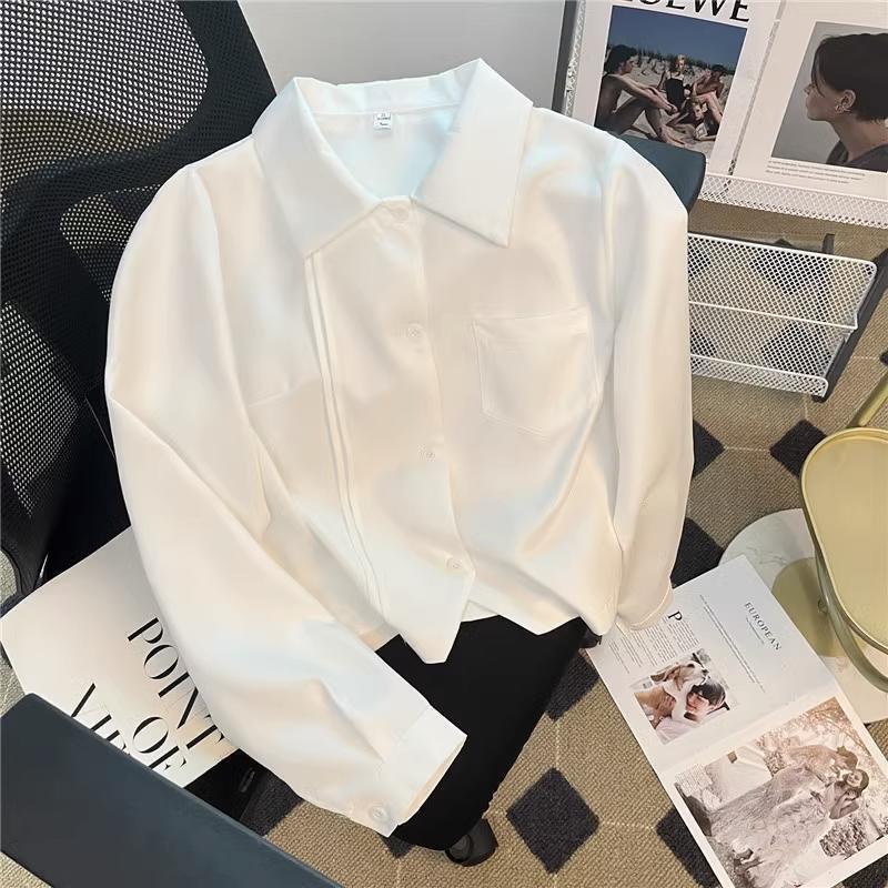 Early Autumn New Japanese Short White Shirt JK Uniform Basic Long Sleeve College Style Shirt Women's Organ Pleated Top