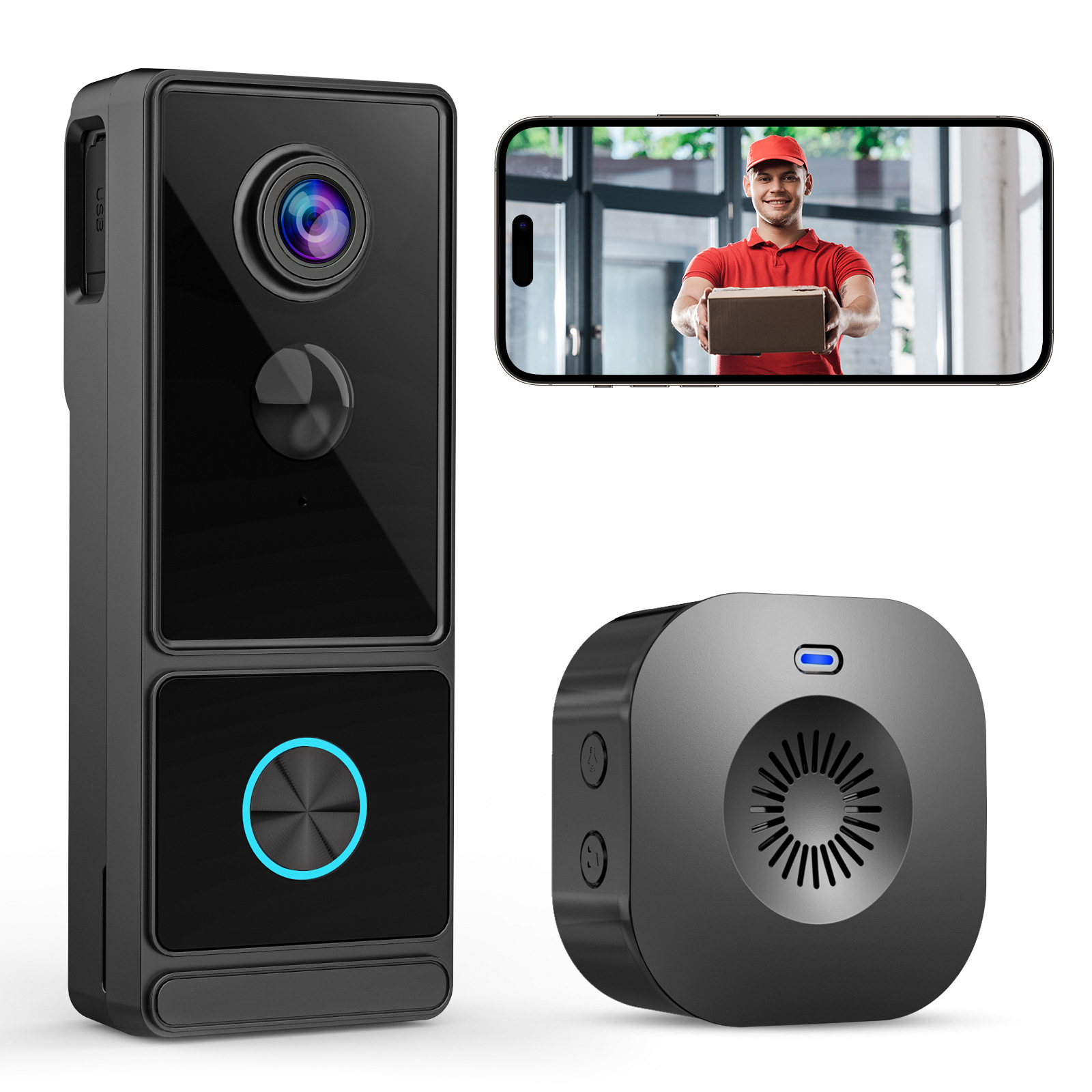 Video timbre cámara inalámbrica hogar WiFi HD infrarrojos visión nocturna intercomunicador inteligente monitoreo remoto capaz de cámara