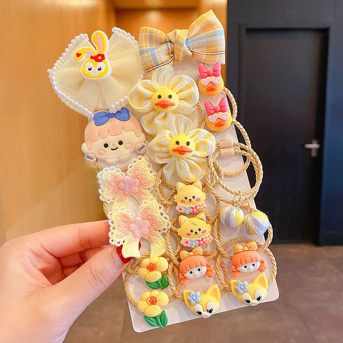 Children's elastic hair tie set, baby hair ribbon for girls, flower and bow hair accessories, non-irritating hair clips, cute hair bands for braiding ponytails
