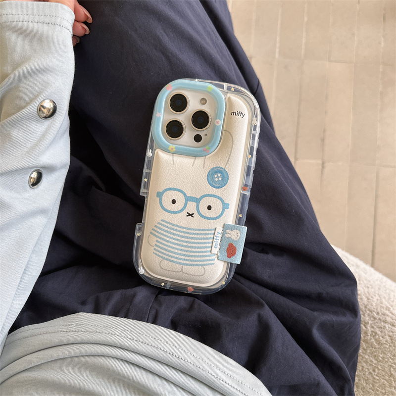波点格纹戴眼镜兔子适用iPhone16苹果15ProMax/14/13手机壳少女心|undefined