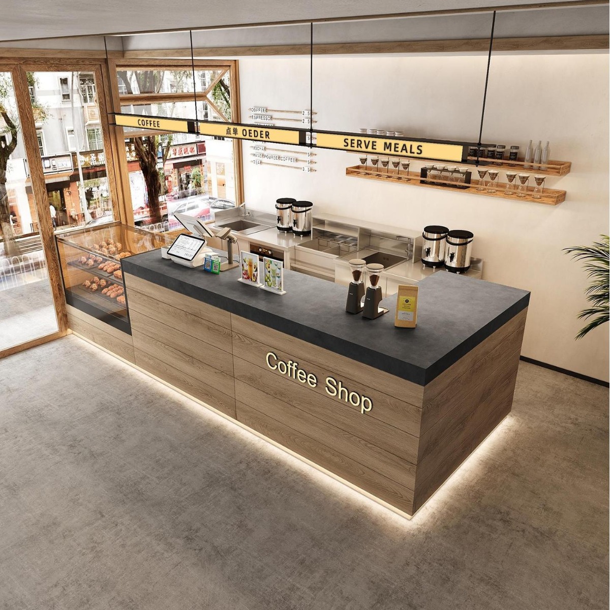 室内咖啡店收银台面包店吧台蛋糕甜品店前台桌酒店接待台柜台包邮