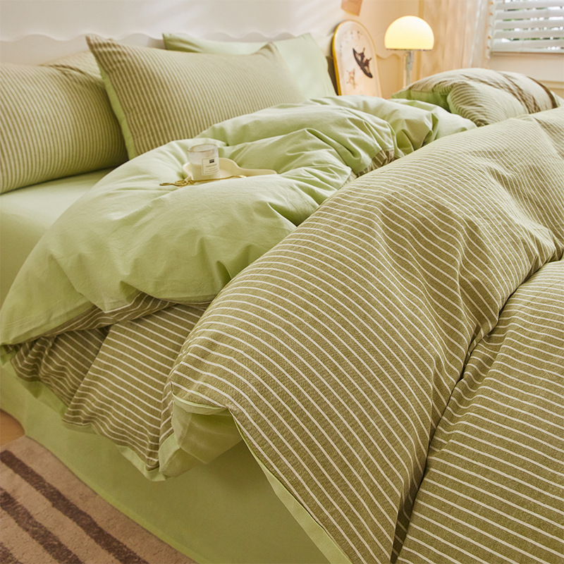 Algodón lavado de algodón Juego de cuatro piezas Algodón puro 2024 Nuevo otoño e invierno Sábana simple Funda de edredón Juego de cama de tres piezas 4