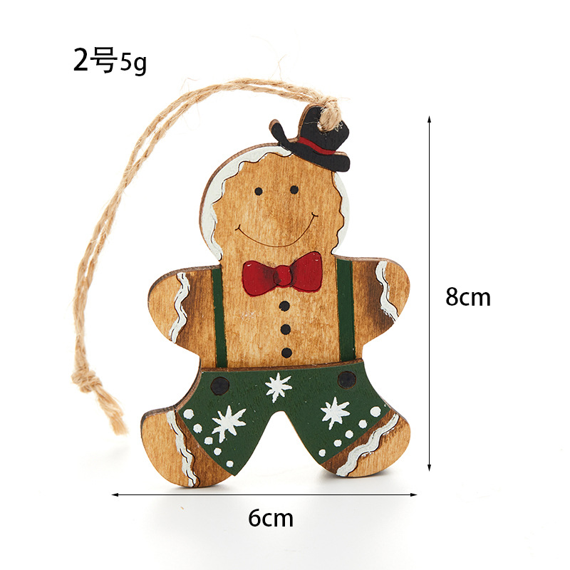 Buscando madera 8cm Navidad pintada a mano pan de jengibre hombre pequeño colgante decoración de Navidad escenario decoración de props