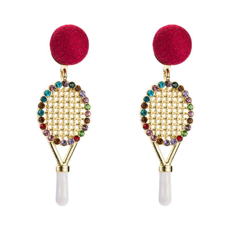 Nouvelles Boucles D&#39;oreilles De Raquette De Tennis En Alliage De Diamant display picture 8