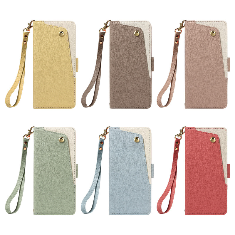 Suitable for iPhone 17Pro Mobile Phone Case, Apple 15 Makeup Mirror Leather Case, 16 Lychee Pattern Lanyard Flip Cover Protective Case