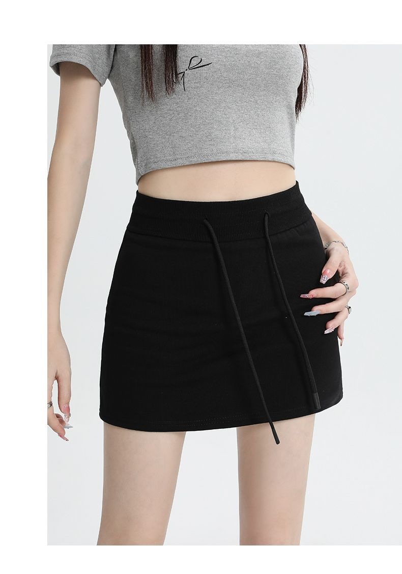 Hot girl drawstring skirt, summer 2026 new style, high-waisted, slimming, hip-hugging, A-line, gray, petite sports mini skirt