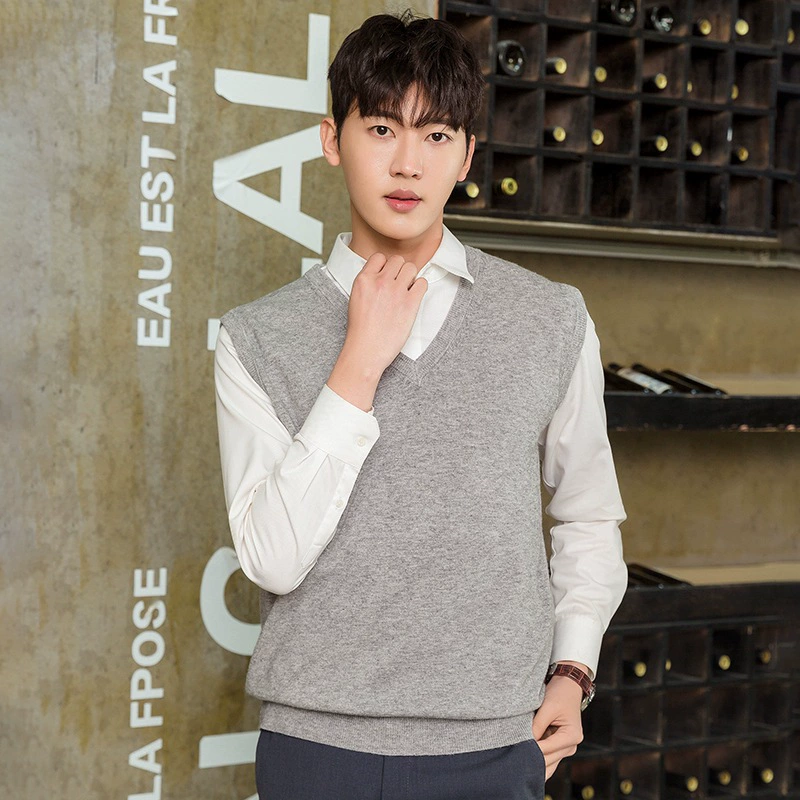 Хлопав трикотажный жилет для пожилых людей без рукавов с V-образным вырезом см. 50-летние мужские рубашки осень-зима