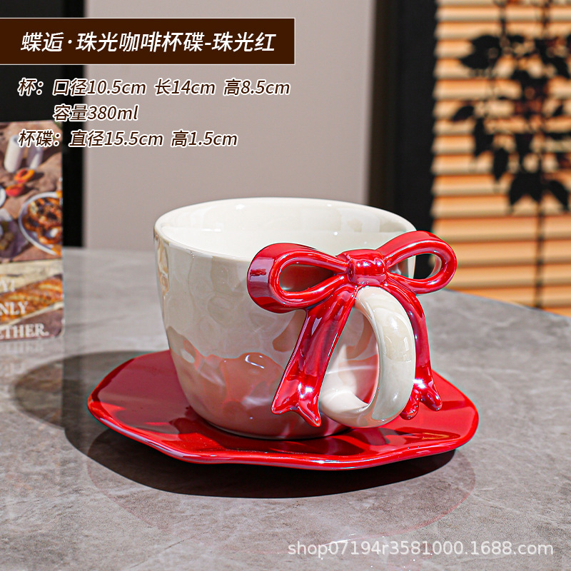 Taza de café de cerámica de cerámica pintada a mano, taza de cerámica de cerámica, taza de café, plato de taza de café, lujo ligero, conjunto de alta calidad, alto valor visual