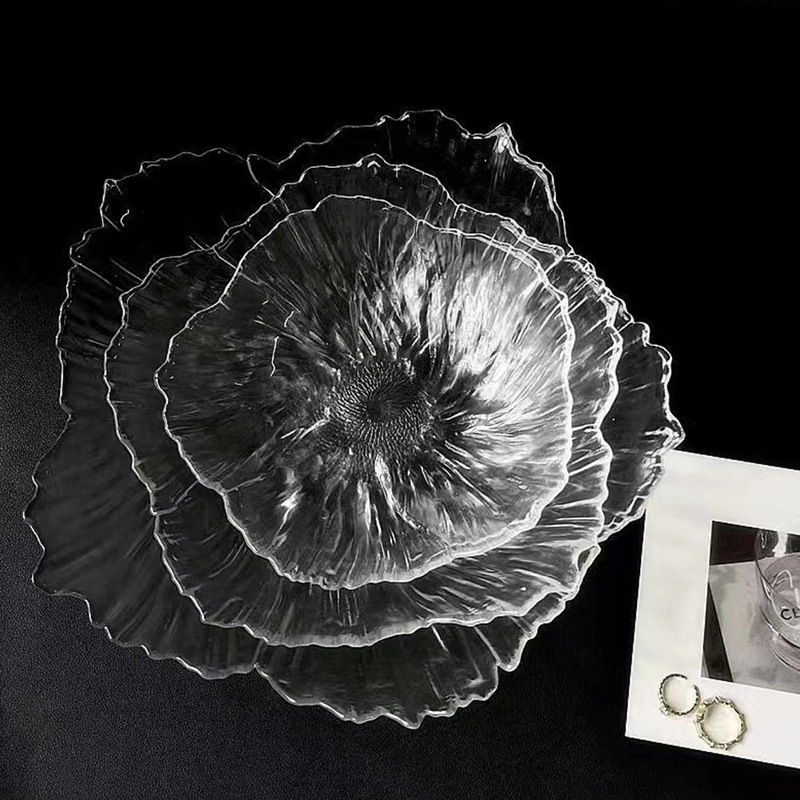 Flores nórdicas modernas caseras plato de frutas de cristal plato de bocadillos hermoso brillo perlado simple de alto valor plato rojo en línea