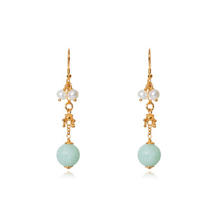 in stock Natural Burma A Goods Jade Earrings Women S925 Silver Plated 18K Gold Pearl 12mm Pearling Earrings Factory