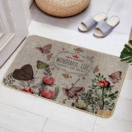 亚麻地垫新款吸水防滑入户地毯耐磨简约植物花卉玄关进门垫子