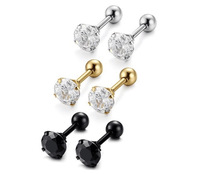 韩版薄款钛钢四爪圆形锆石0.8/1.2杆有牙耳环女简约镶钻小耳钉