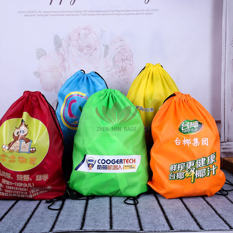 批发210D涤纶束口袋 涤纶抽绳束口袋定 制 马拉松赛事包 拉绳背包