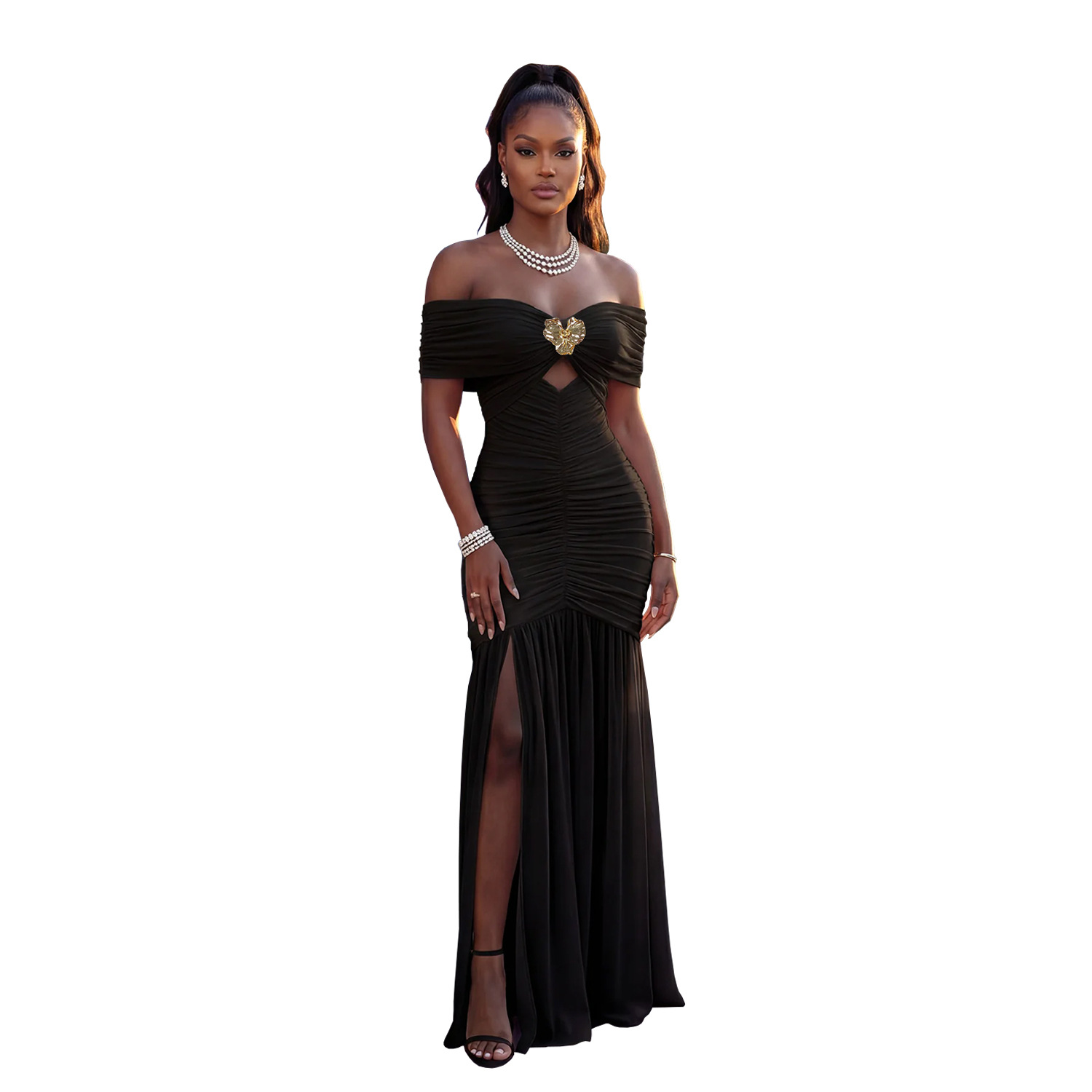 C7661 Aliexpress transfronterizo Amazon Europa y América moda femenina sexy un hombro alto vestido de pecho bifurcado