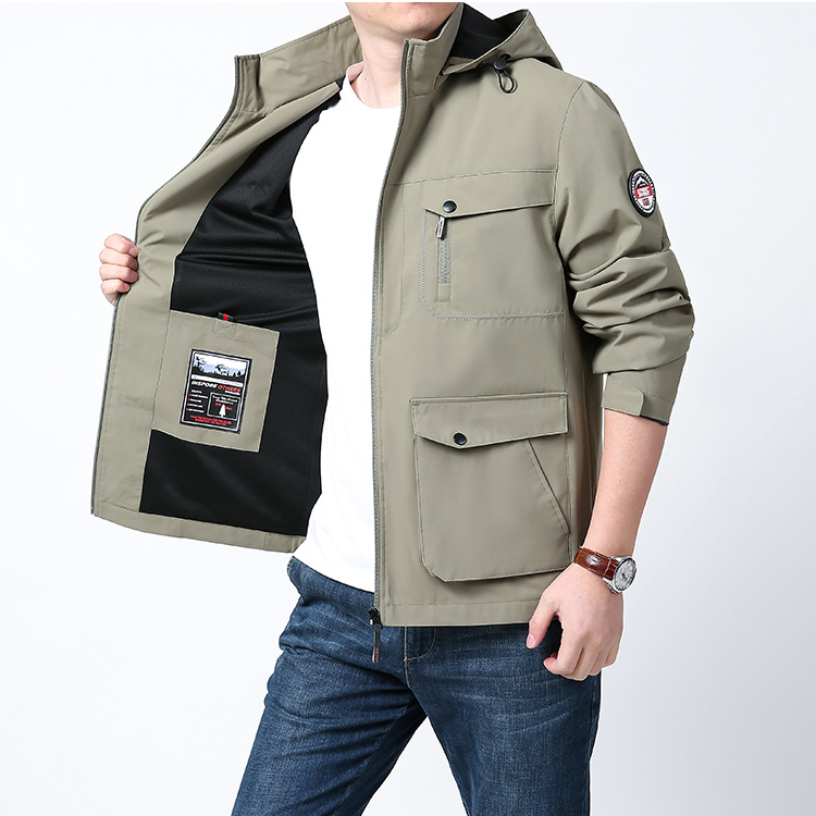 Chaqueta de tamaño grande transfronterizo primavera y otoño chaqueta de hombre a prueba de viento chaqueta impermeable de bolsillo para hombres carga al aire libre chaqueta casual