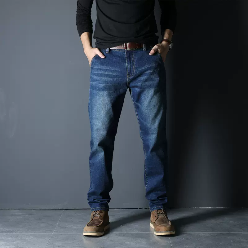 秋季牛仔裤男宽松弹力大码直筒裤防盗款商务牛仔长裤高腰厂家直销