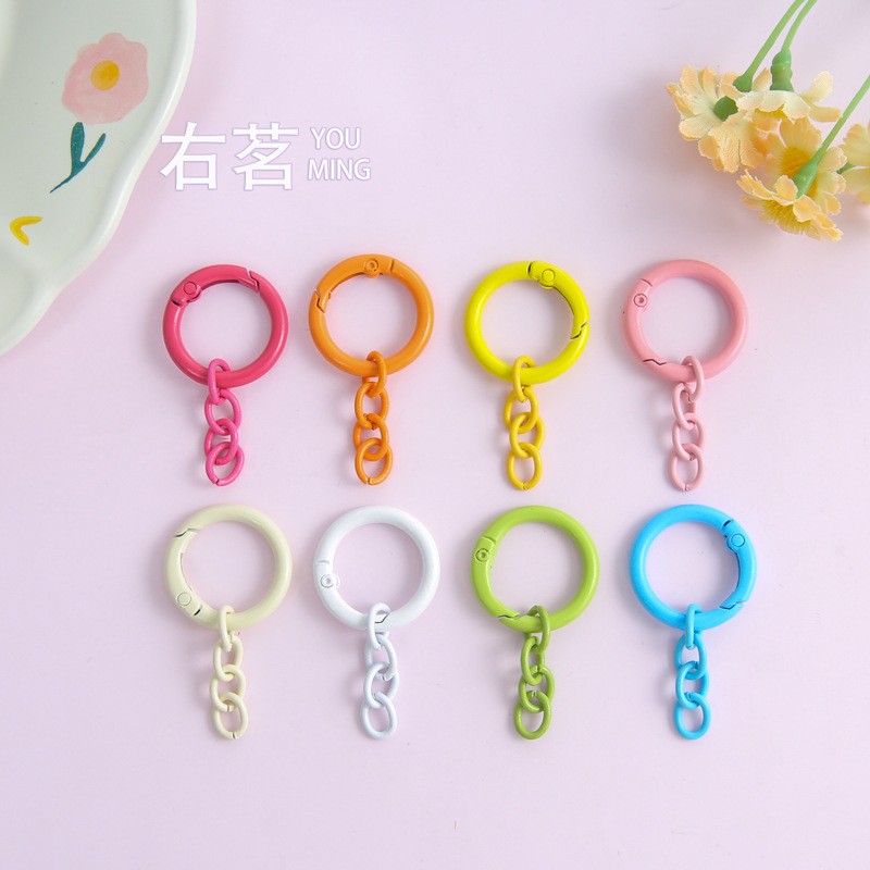 Colorful Painted Spring Buckle Four-Section Chain Keychain Connecting Open Ring Pendant DIY Handmade Jewelry Accessories Wholesale Colorful Painted Spring Buckle Four-Section Chain Keychain Connecting Open Ring Pendant DIY Handmade Jewelry Accessories Wholesale