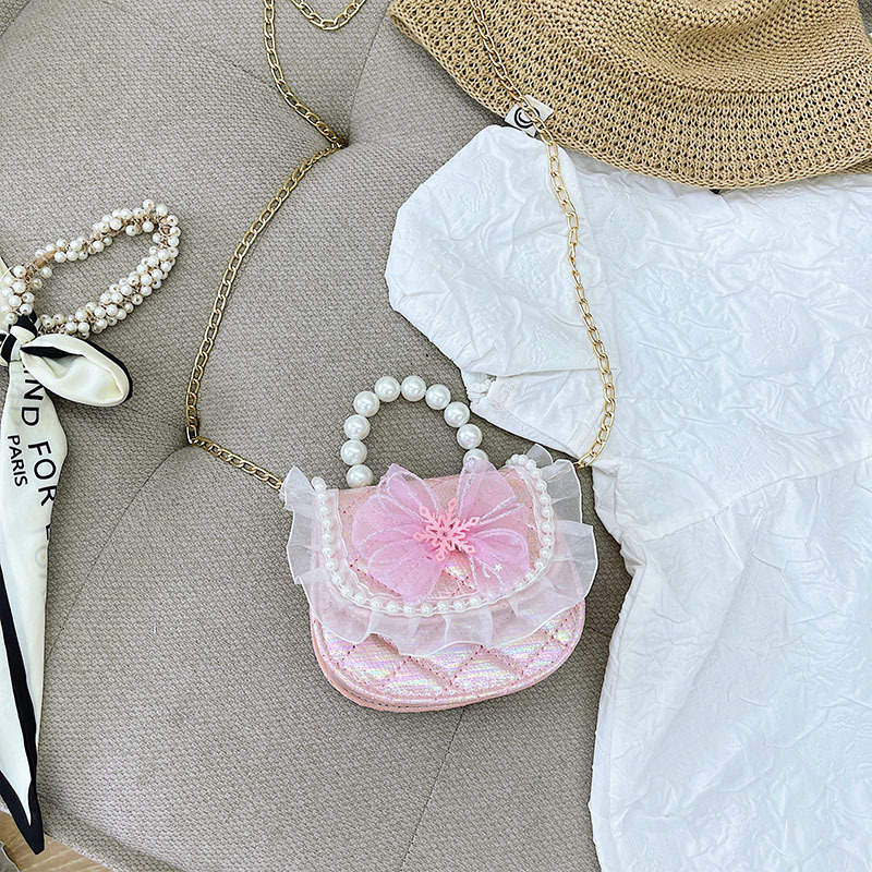 2021 nuevo bolso para niños linda chica de moda princesa occidental mini bolso de hombro de malla bolsa de mensajero de perlas