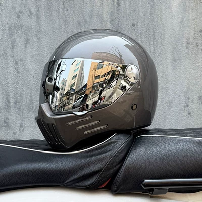 3C Certified Retro Motorcycle Helmet for: Motosiklet kaskı (dəbilqə) - metallic-gray-silver-plated-mirror-transparent-mirror-delivered-m