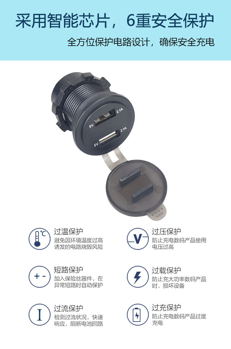 Dual USB Charger Fast Charging Car Charger Suitable for Car, Motorcycle, and Rv Modification