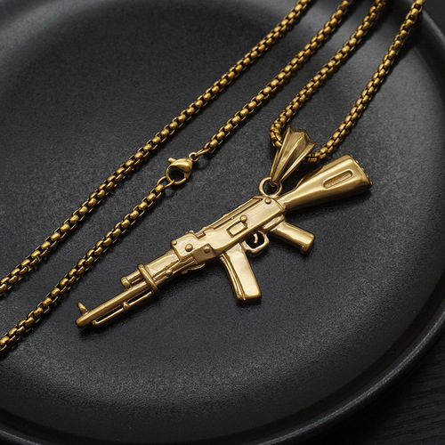 Cross-border European and American punk hip-hop rock AK-47 rifle men's personalized stainless steel pendant titanium steel necklace pendant