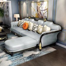 美式轻奢沙发123组合 客厅实木欧式转角直排四人位黑檀色家具