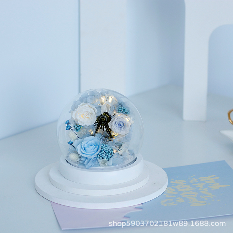 Cubierta de Cristal para Noria con Rosas, Flor Preservada, Producto Terminado, Adorno, Regalo para Novia, Día de San Valentín, Arte Floral Preservado de Alta Gama