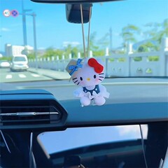带草帽的Kitty车载挂件新款毛绒公仔汽车后视镜挂饰出风口夹摆件