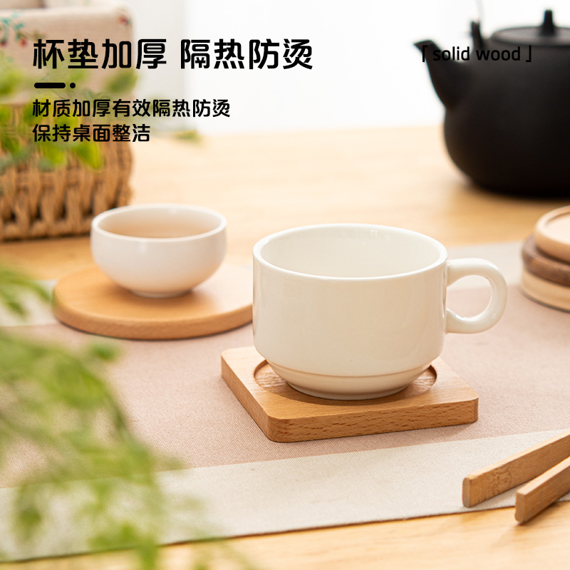 Origen Factory posavasos de té de madera maciza posavasos de café de haya tapetes de aislamiento térmico Cojín de madera de restaurante occidental redondo cuadrado