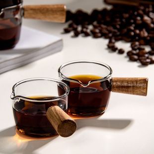 High Borosilicate Transparent Glass Coffee Small Milk Cup High Beauty Value Household Creative Wooden Handle Glass Cup Small Milk Cup