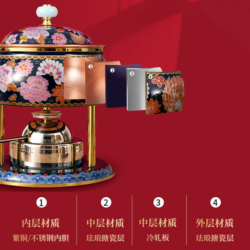 珐琅彩单人小火锅一人一锅充气铜火锅酒精炉家用商用户外便携铜锅|undefined