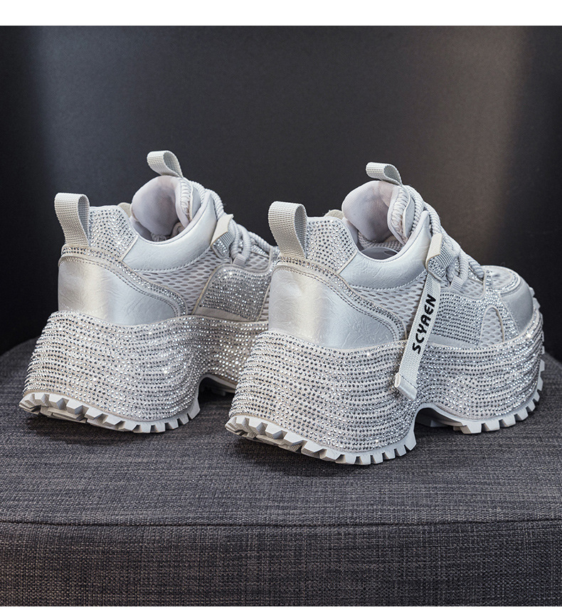 Giày sneaker nữ chunky đế dày phối đá pha lê cao cấp — Xám 5031, Be 5031 chi tiết 16