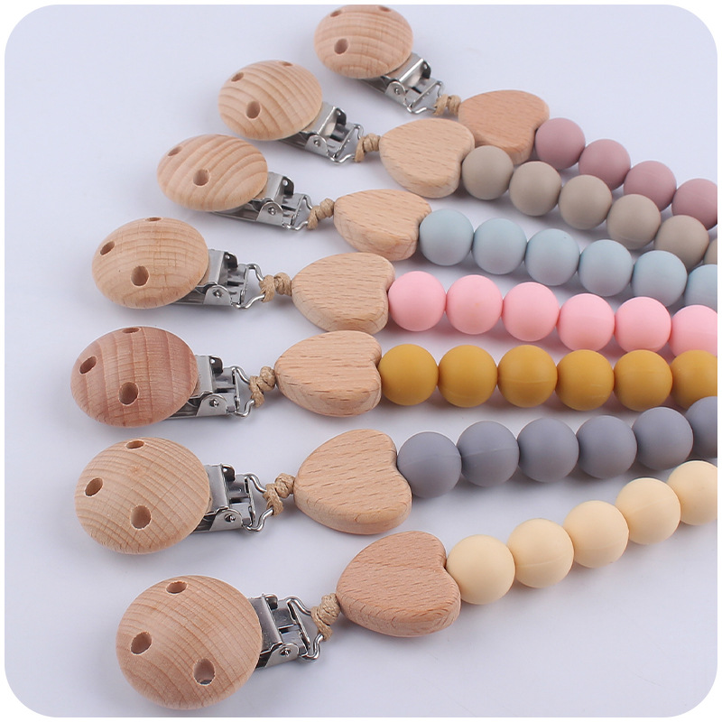 Nuevo bebé de dibujos animados Beech amor mordedor creativo bebé DIY silicona mordedura chupete cadena anti-gota cadena