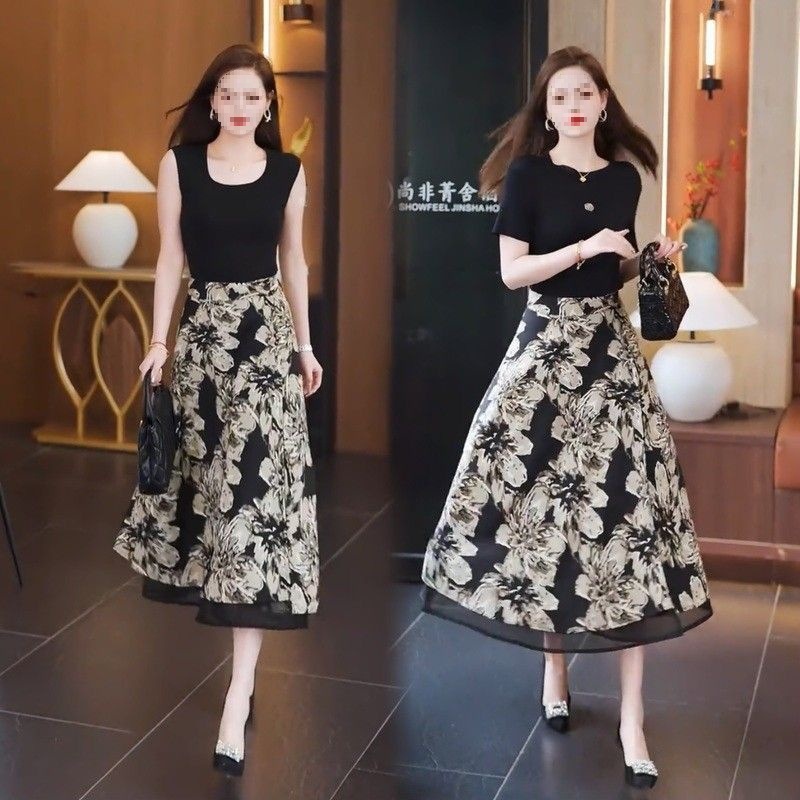 Elegant Reversible Floral Midi Skirt Women's 2025 New Spring and Summer High-Waisted Slimming A-Line Pencil Skirt