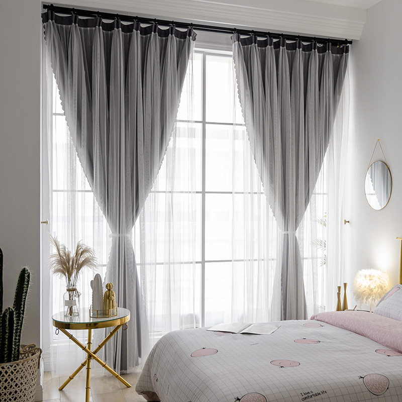 Internet celebridad cortina de sombreado hueco estrella dormitorio Punch-libre ins doble capa de luz de lujo ventana de la Bahía de cielo estrellado paño producto terminado al por mayor