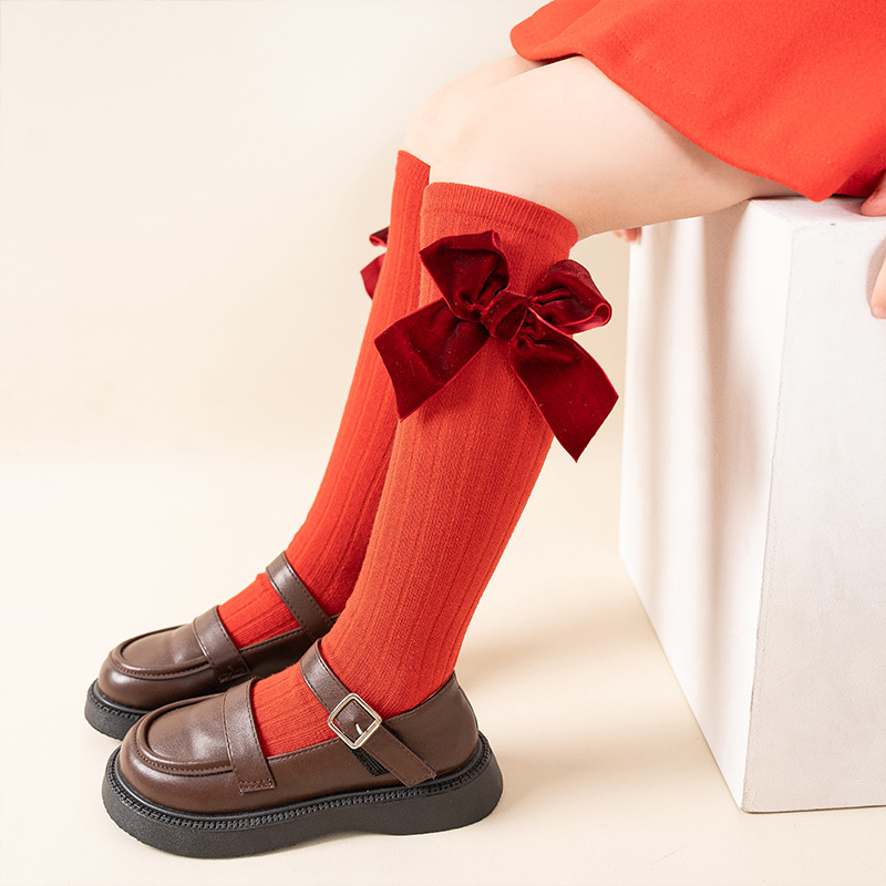 Calcetines de Navidad PARA NIÑOS Calcetines de media pantorrilla para niñas medias de bebé de estilo princesa de encaje de arco Otoño e Invierno para niñas