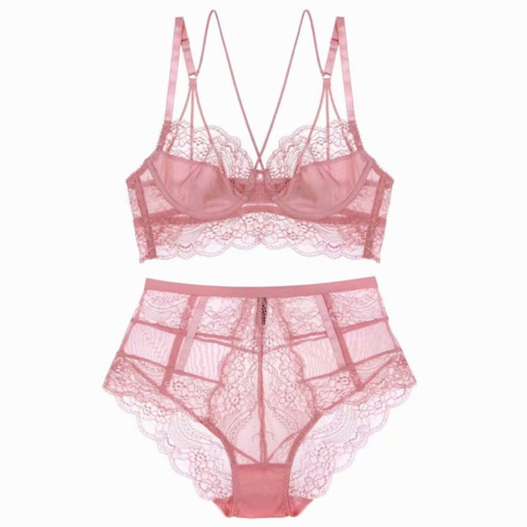 Lingerie francese ultrasottile in pizzo con retro sexy, set da donna, reggiseno trasparente, confortevole e traspirante_voghion.com