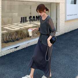 套装女装休闲2025年春秋新款针织衫气质气质吊带连衣裙两件套装潮