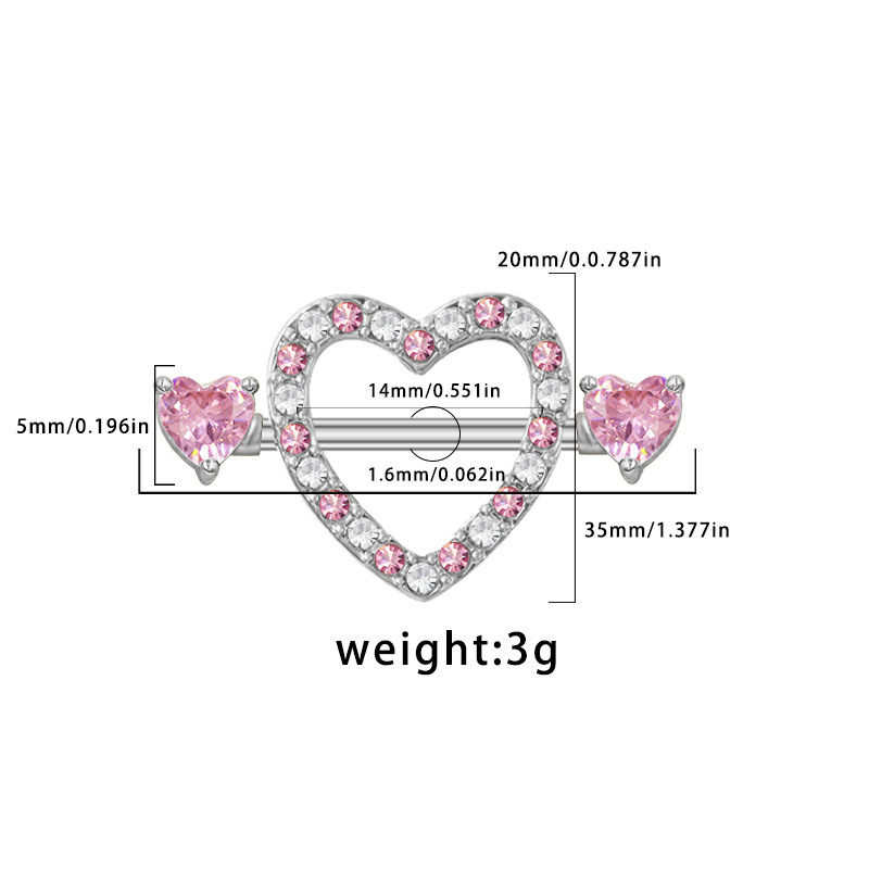 Gebai European And American Cross-border Series Set: Heart-shaped Pink Zircon Breast Ring, Niche Aesthetic Piercing_voghion.com