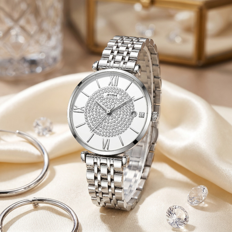 Aiershi Genuine Wholesale Small Silver Watch Waterproof Steel Band Cost-Effective Women's Automatic Watch Cross-Border Dropshipping 2003